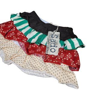 Sado NWT Tiered skirt red green white brown striped polka dot holiday Christmas